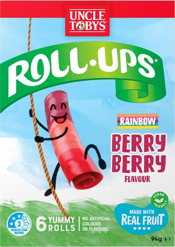 Uncle Tobys Fruit Snack Rainbow Berry Berry Roll-ups 6pk 94g