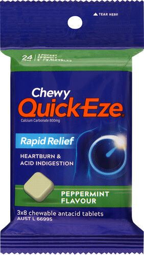 Quick Eze Chewy Peppermint Flavour Antacid Tablets 3 x 8pk 120g