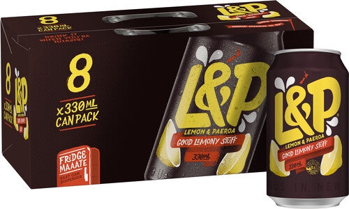 L&P Lemon & Paeroa Soft Drink Cans 8pk x 330ml