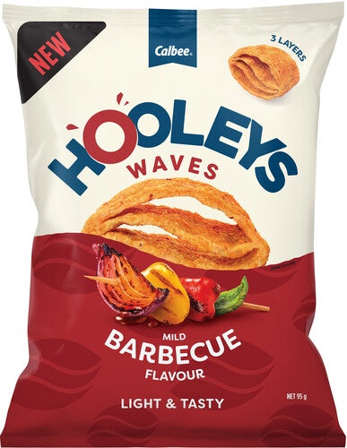 Calbee Hooleys Waves Mild BBQ Flavour Corn Snacks 95g