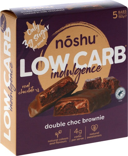 Noshu Low Carb Indulgence Double Choc Brownie Muesli Bars 5 x 30g