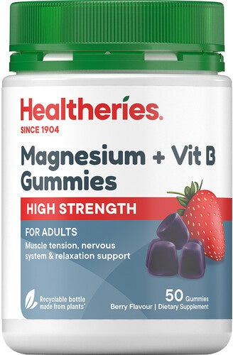 Healtheries Magnesium + Vit B High Strength Berry Flavoured Gummies 50pk