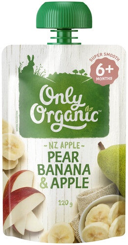 Only Organic Stage 2 Baby Food Pear Apple & Banana Squeeze Pouch 120g