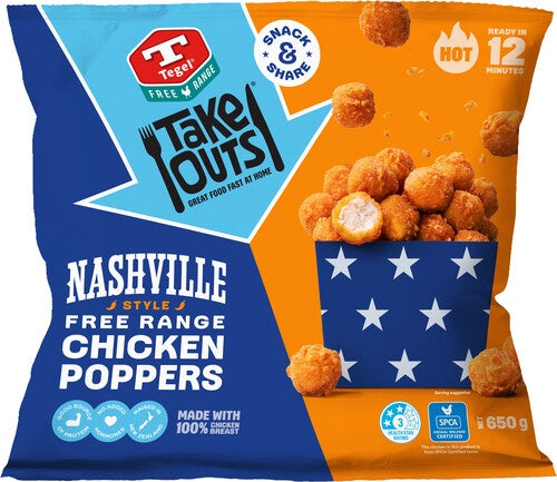 Tegel Take Outs Free Range Nashville Style Chicken Poppers 650g