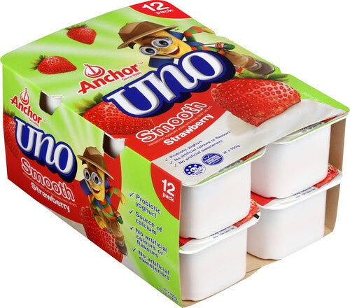 Anchor Uno Smooth Strawberry Yoghurts 12pk x 100g