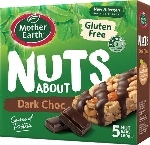 Mother Earth Nuts About Dark Choc Nut Bars 5pk 160g