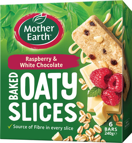 Mother Earth Baked Oaty Slice Raspberry & White Choc 240g