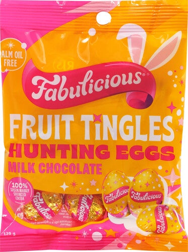 RJ's Fabulicious Fruit Tingle Hunting Eggs Milk Chocolate 120g