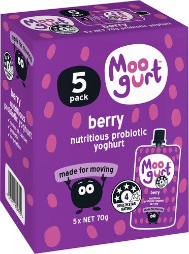 Moogurt Suckies Berry Probiotic Yoghurt Pouch 5 x 70g