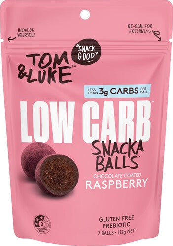 Tom & Luke Chocolate Coated Raspberry Low Carb Snackaballs 112g