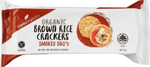 Ceres Organics Brown Rice Crackers Smokey BBQ 115g