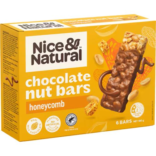 Nice & Natural Honeycomb Choc Nut Bars 6pk 180g