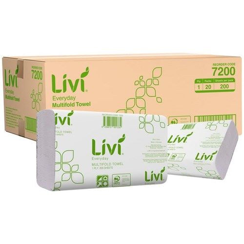 Livi Everyday Slimfold Paper Towel 1ply 200 Sheets CARTON 20pk (230x230mmWidth)