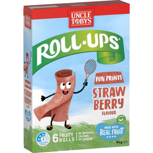 Uncle Tobys Fruit Snack Fun Print Strawberry Roll-ups 6pk 94g