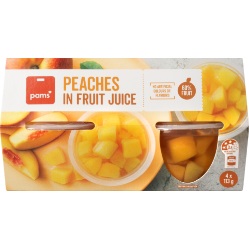 Pams Peaches In Juice Fruit Cups 4x113g