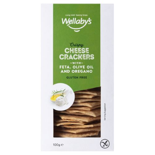 Wellabys GF Crispy Cheese Crackers with Feta & Oregano 100g