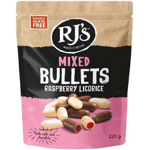 RJ's Mixed Bullets Raspberry Licorice 220g