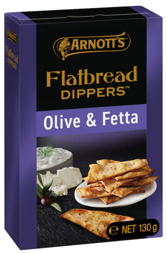 Arnotts Flatbread Dippers Olive & Fetta Crackers 130g