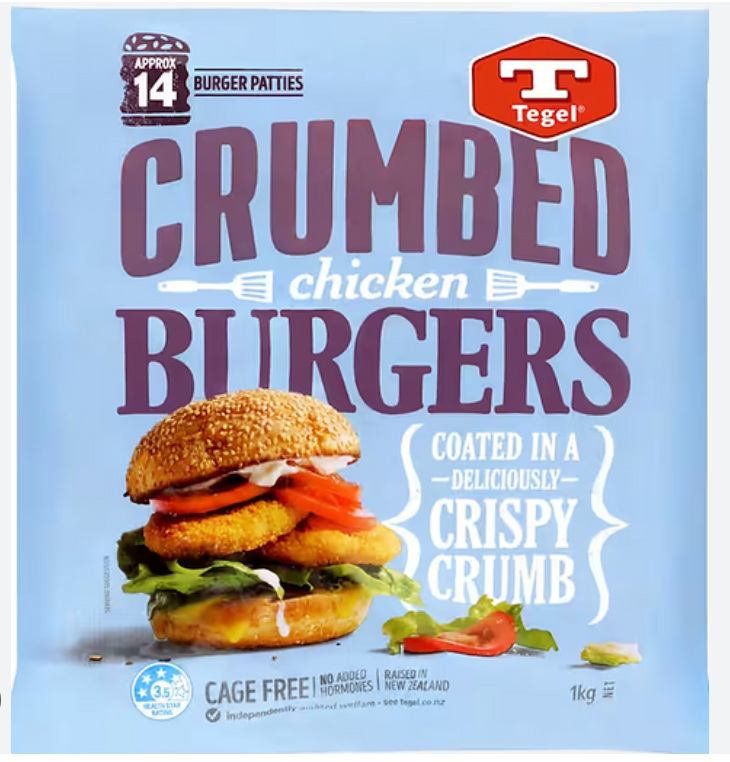 Tegel Frozen Crunchy Crumbed Chicken Burgers 1kg