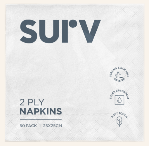 Surv Cocktail Napkin White 2ply 50pk