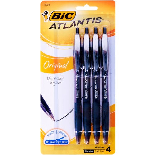 Bic Atlantis Pens Retract Black 4pk