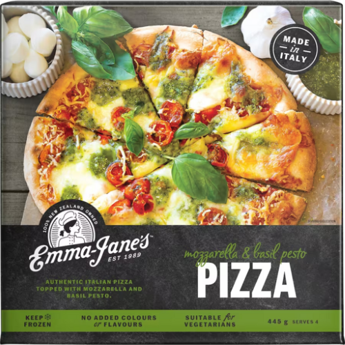 Emma Jane's Pizza Mozzarella & Basil Pesto 445G