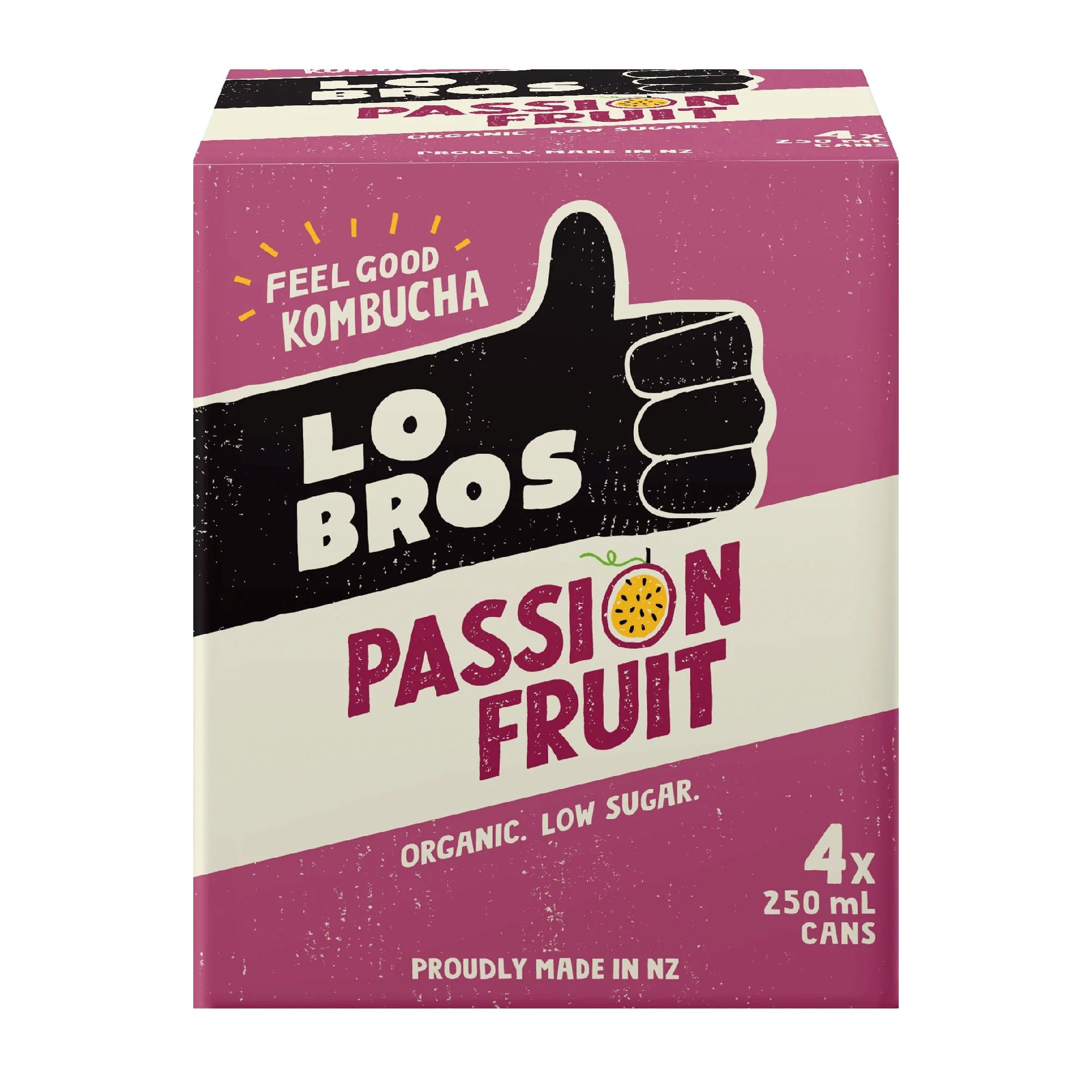 Lo Bros Passionfruit Kombucha 250ml cans 4pk