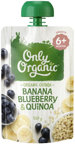 Only Organic Stage 2 Baby Food Banana Blueberry & Quinoa Squeeze Pouch 120g