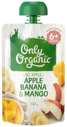 Only Organic Stage 2 Baby Food Apple Banana & Mango Squeeze Pouch 120g