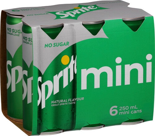 Sprite No Sugar Lemonade Soft Drink Mini Cans 6pk x 250ml