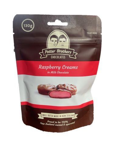 Potter Brothers Chocolates Raspberry Creams in Milk Chocolate 130g