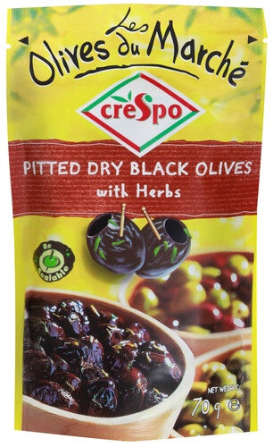 Crespo Pitted Dry Black Olives With Herbs 70g