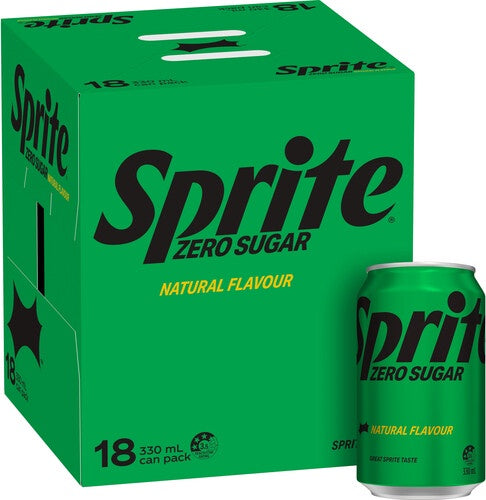 Sprite No Sugar Lemon Lime Soft Drink Cans 330ml 18pk