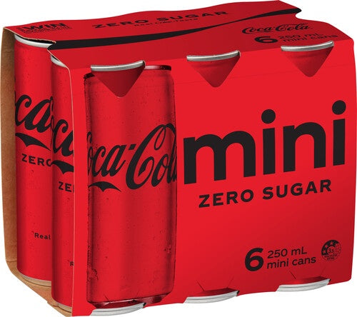 Coca Cola Zero Sugar Soft Drink Mini Cans 250ml x 6pk