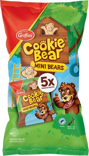 Griffins Cookie Bear Mini Bears Chocolate Biscuits Snack Packs 5pk 125g