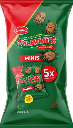 Griffins Minis Gingernuts Biscuits Snack Pack 5pk 125g