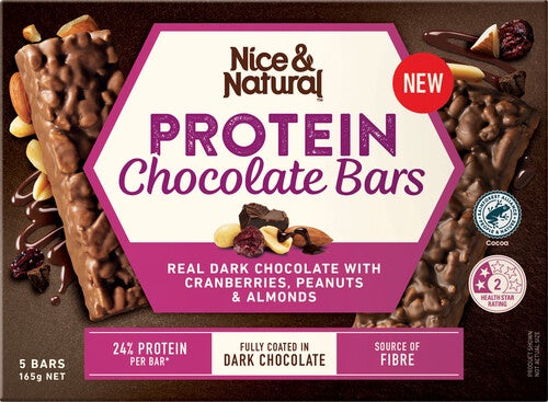 Nice & Natural Cranberries Peanuts & Almonds Protein Chocolate Bars 5pk 165g