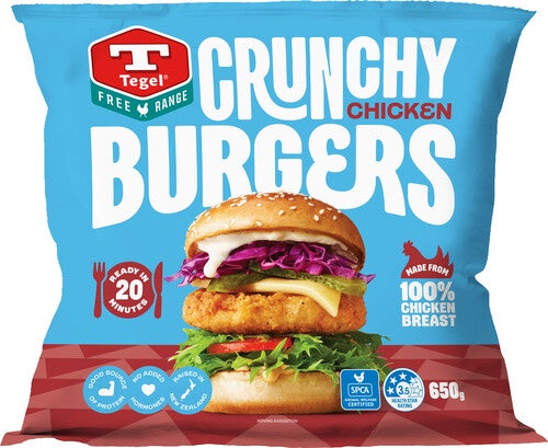 Tegel Frozen Free Range Crunch Chicken Burgers 650g