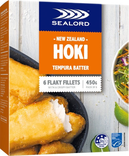 Sealord Hoki Tempura Batter Flaky Fish Fillets 6pk 450g