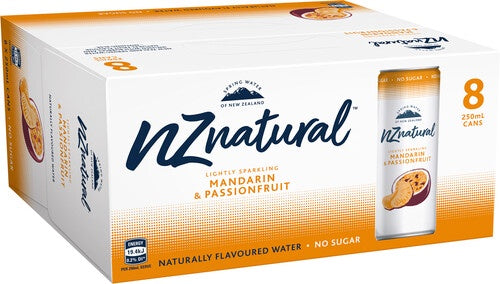 NZ Natural Sparkling Water Mandarin & Passionfruit 250ml 8pk
