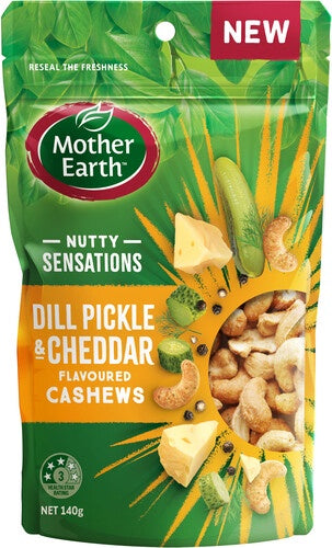 Mother Earth Nutty Sensations Dill Pickle & Cheddar Flavoured Cashews 140g