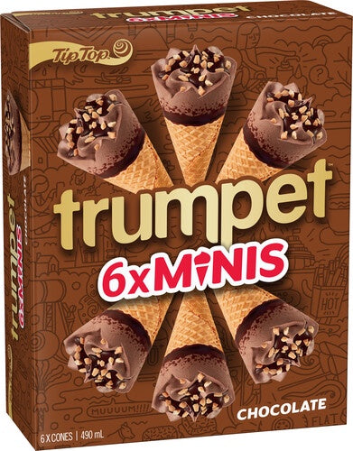 Tip Top Trumpet Mini Chocolate Ice Cream On Cone 6pk 490ml