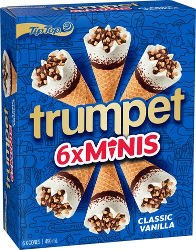 Tip Top Trumpet Mini Vanilla Ice Cream On Cone 6pk 490ml