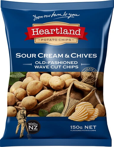 Heartland Sour Cream & Chives Old Fashioned Wave Cut Potato Chips 150g