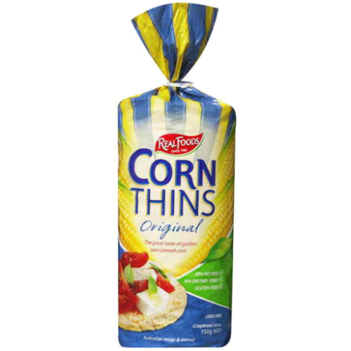 Real Foods Corn Thins Crispbread Original bag 150g