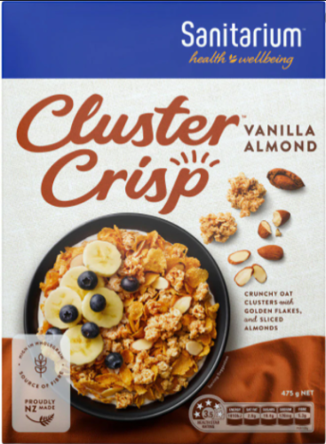 Sanitarium Cluster Crisp Vanilla Almond Cereal 475g