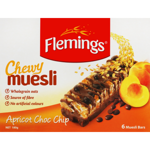 Flemings Chewy Muesli Bar Apricot Choc Chip 180gm