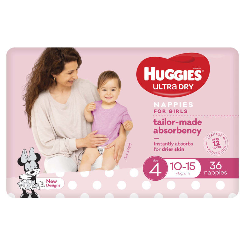 Huggies Ultra Dry Toddler Girl Size 4 Nappies 36pk