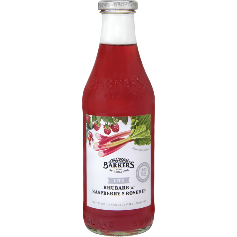 Barkers Premium Rhubarb with Raspberry & Rosehip Syrup 710ml
