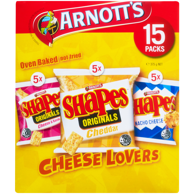 Arnotts Shapes Cheeselovers Multipack 15pk 375g